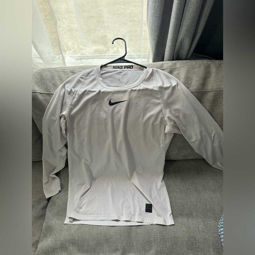 Nike White Long-Sleeve Training Top with Black Swoosh
